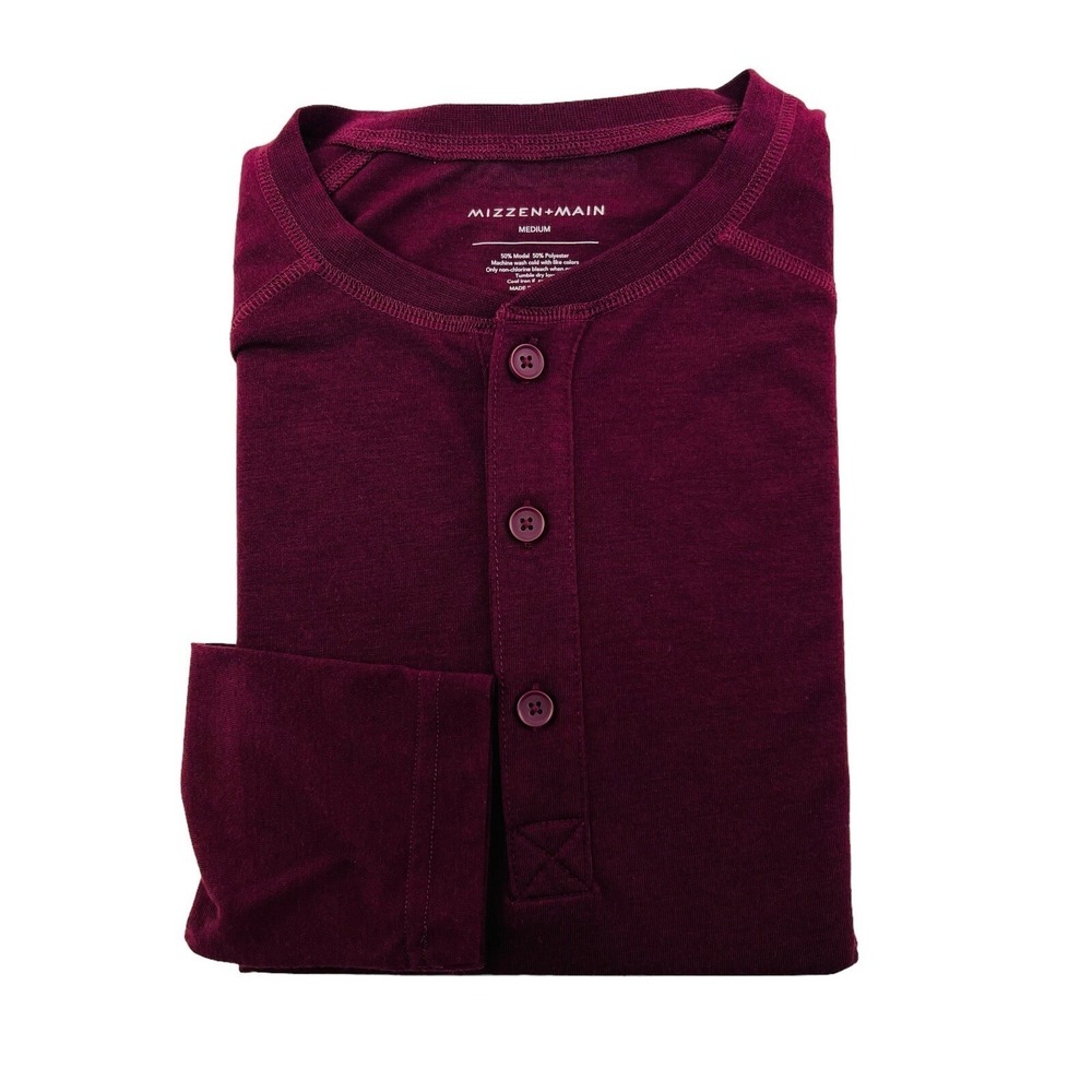 Mizzen+Main Marbled Maroon 1/4 Btnn Nylon Rayon Pullover Sweater Mens Size Large